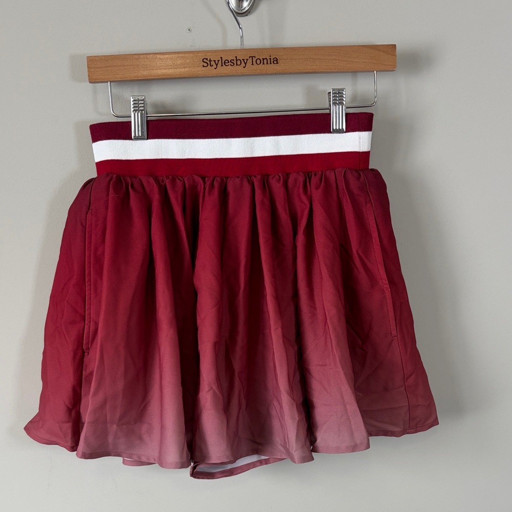 Emily Mccarthy Varsity Swing Skort Maroon Ombre White High Waist Pockets S New